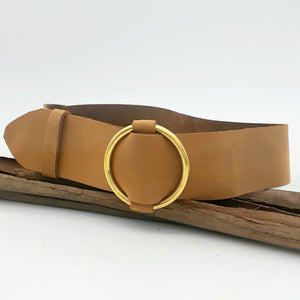 Brass Ring Buckle Tan Belt