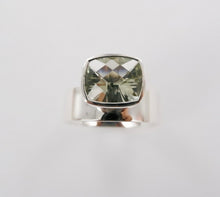 Load image into Gallery viewer, Green Amethyst Offset Ring in silver Ai288s