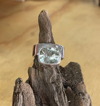 Load image into Gallery viewer, Green Amethyst Offset Ring in silver Ai288s