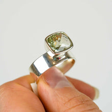 Load image into Gallery viewer, Green Amethyst Offset Ring in silver Ai288s