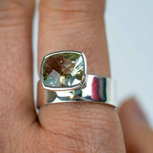Load image into Gallery viewer, Green Amethyst Offset Ring in silver Ai288s