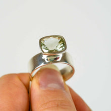 Load image into Gallery viewer, Green Amethyst Offset Ring in silver Ai288s