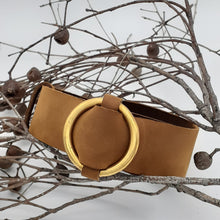 Load image into Gallery viewer, Brass Ring Buckle Tan Belt