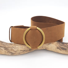 Load image into Gallery viewer, Brass Ring Buckle Tan Belt