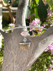 Naturescape fossilised Coral and Rosequartz pendant Ai63p
