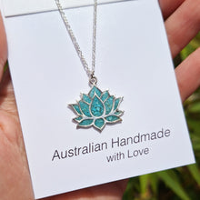 Load image into Gallery viewer, Turquoise Lotus Necklace in Sterling Silver