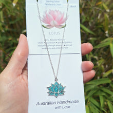 Load image into Gallery viewer, Turquoise Lotus Necklace in Sterling Silver
