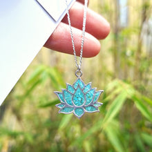 Load image into Gallery viewer, Turquoise Lotus Necklace in Sterling Silver