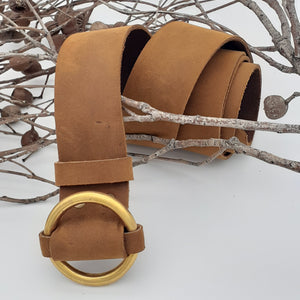 Brass Ring Buckle Tan Belt
