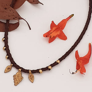 Brass Bindi Leather Necklace
