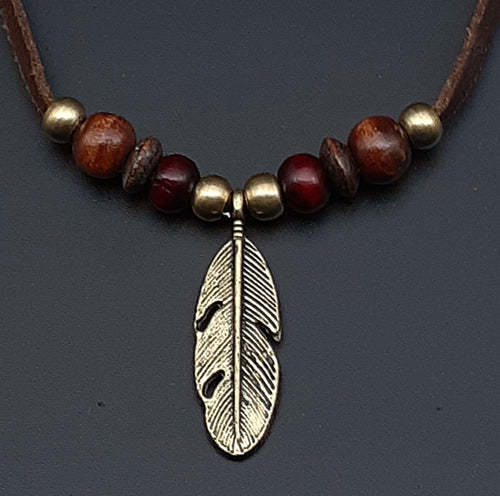 Feather Charm Leather Necklace