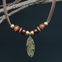 Load image into Gallery viewer, Feather Charm Leather Necklace