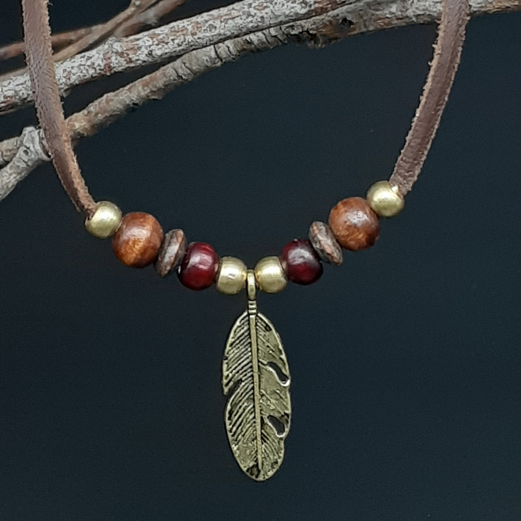 Feather Charm Leather Necklace