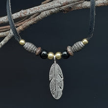 Load image into Gallery viewer, Feather Charm Leather Necklace