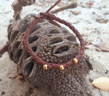 Load image into Gallery viewer, Brass Bead Leather Wristband