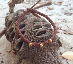 Brass Bead Leather Wristband