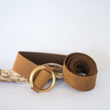 Load image into Gallery viewer, Brass Ring Buckle Tan Belt