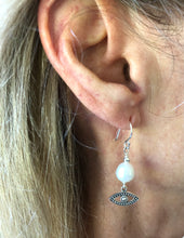 Load image into Gallery viewer, Evil Eye Freshwater Pearl Earrings  Ai72
